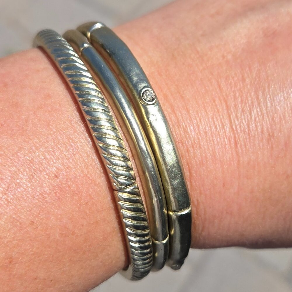 Chico's Set of 3 Brushed Goldtone Stackable Stretch Bangle Bracelets